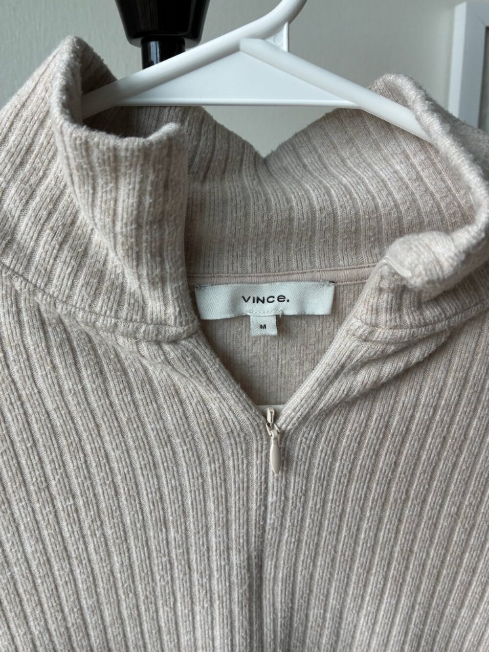Vince Ribbed Half Zip Turtleneck in Heather Dark Ivory - Size M - Picture 7 of 14